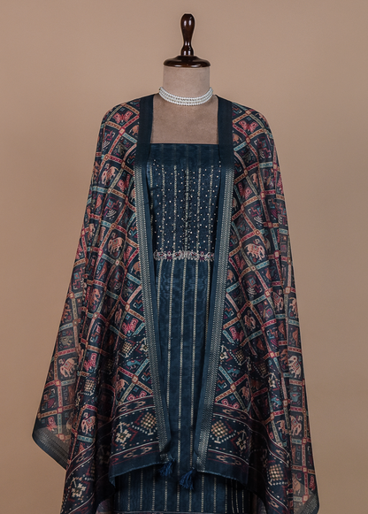 Blue Chanderi Cotton Dress Material