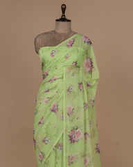 Green Chiffon Printed Saree