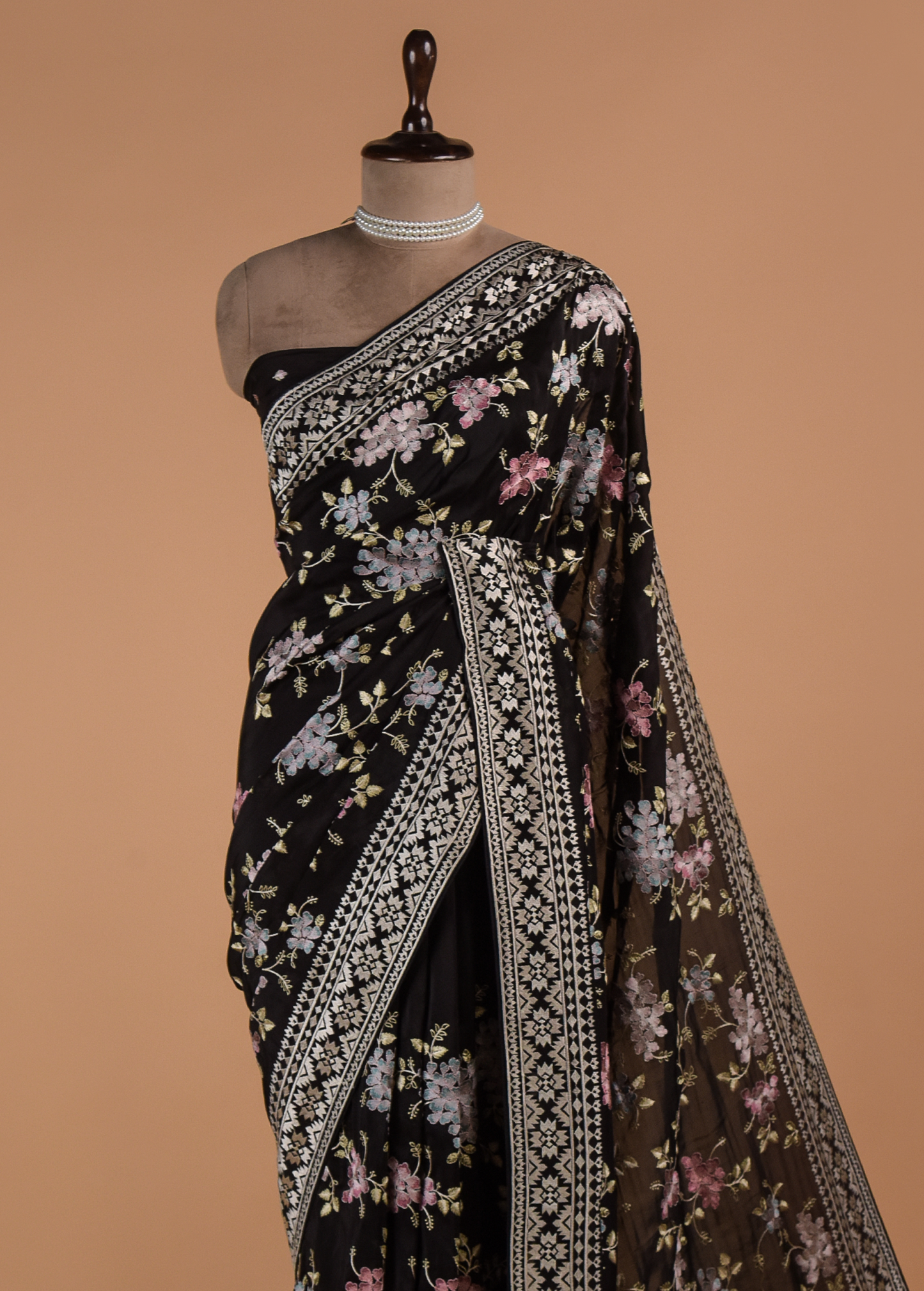 Black Organza Embroidered Saree