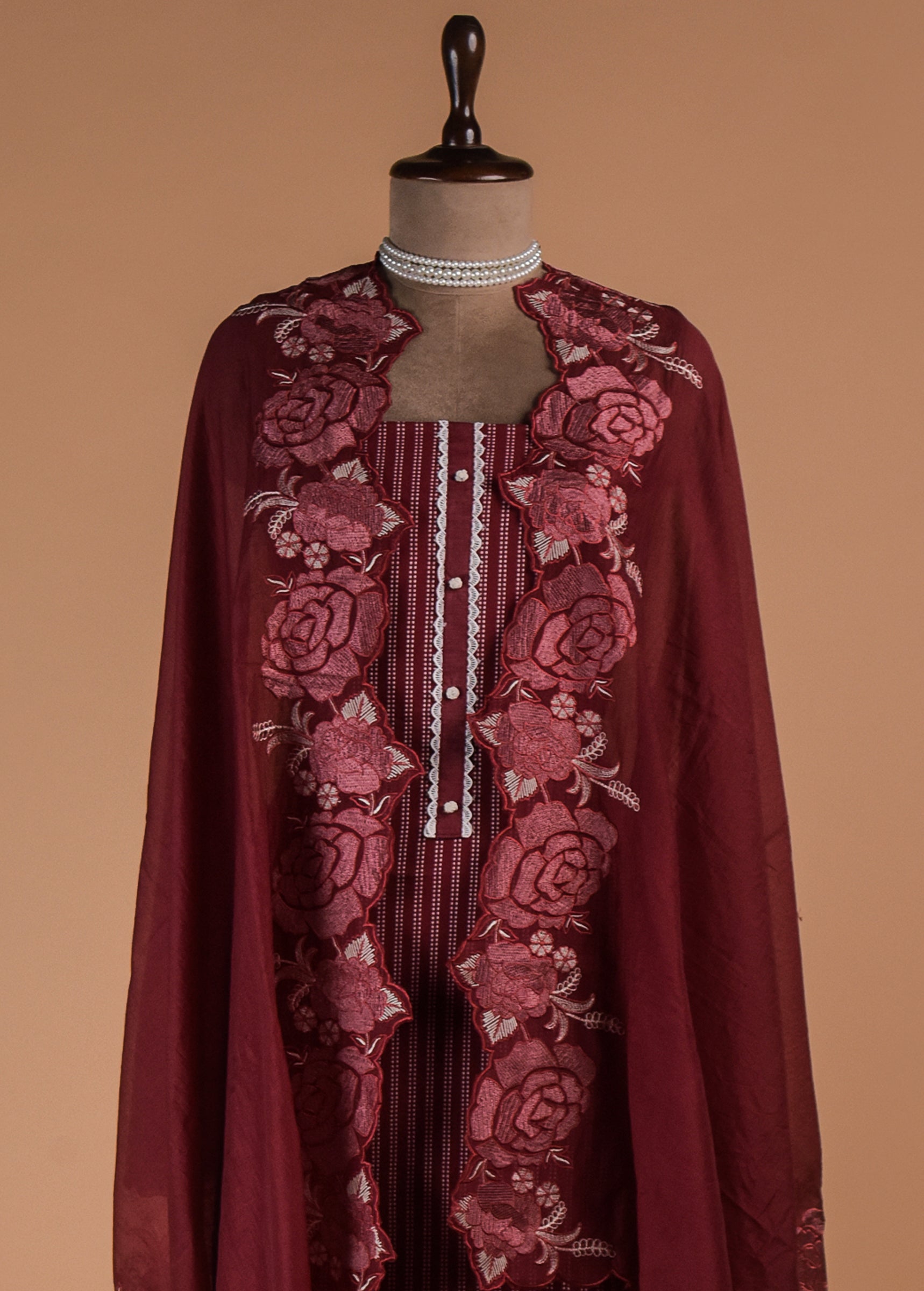 Red Handloom Cotton Dress Material