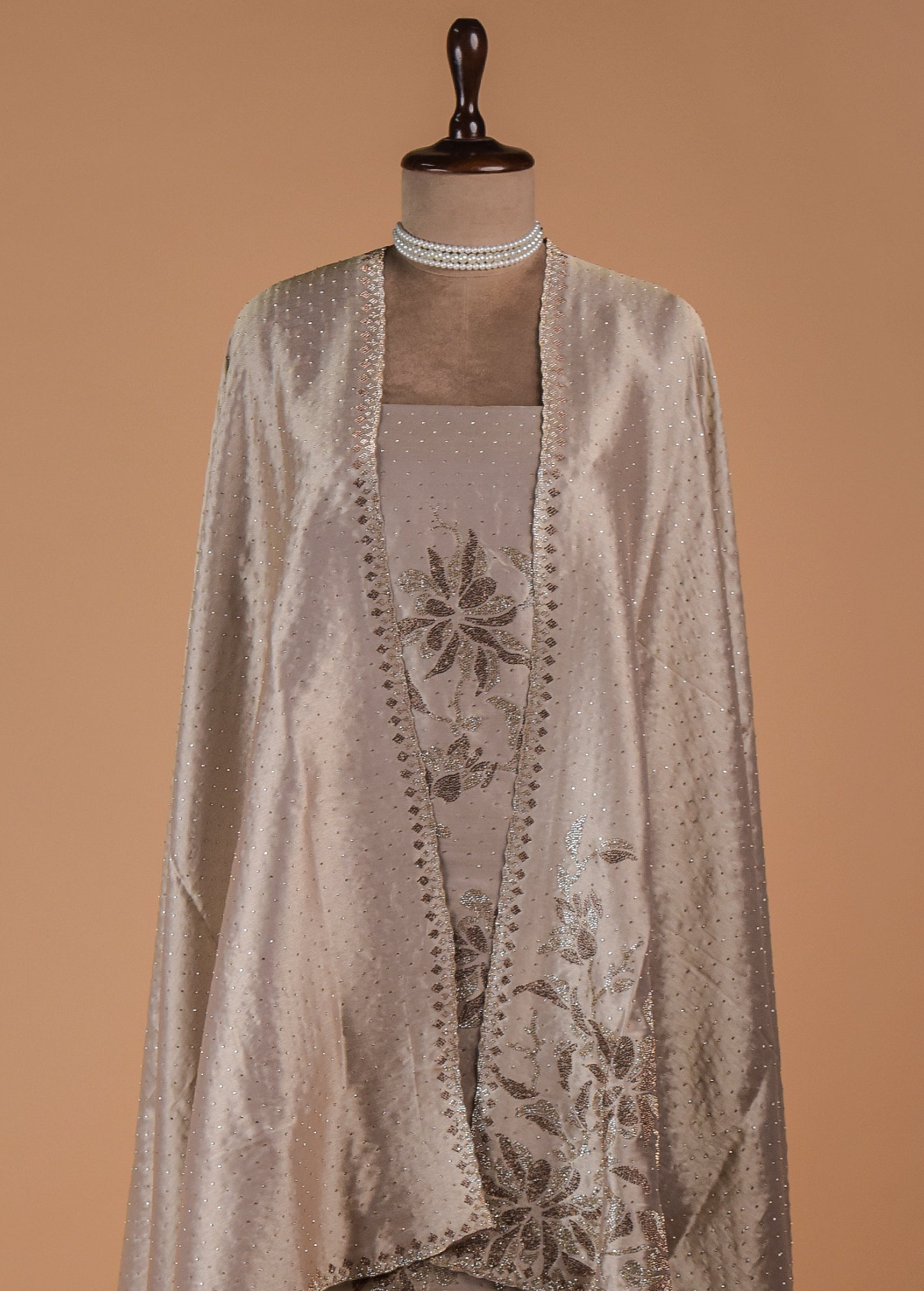 Silver Tissue Georgette Dress Material