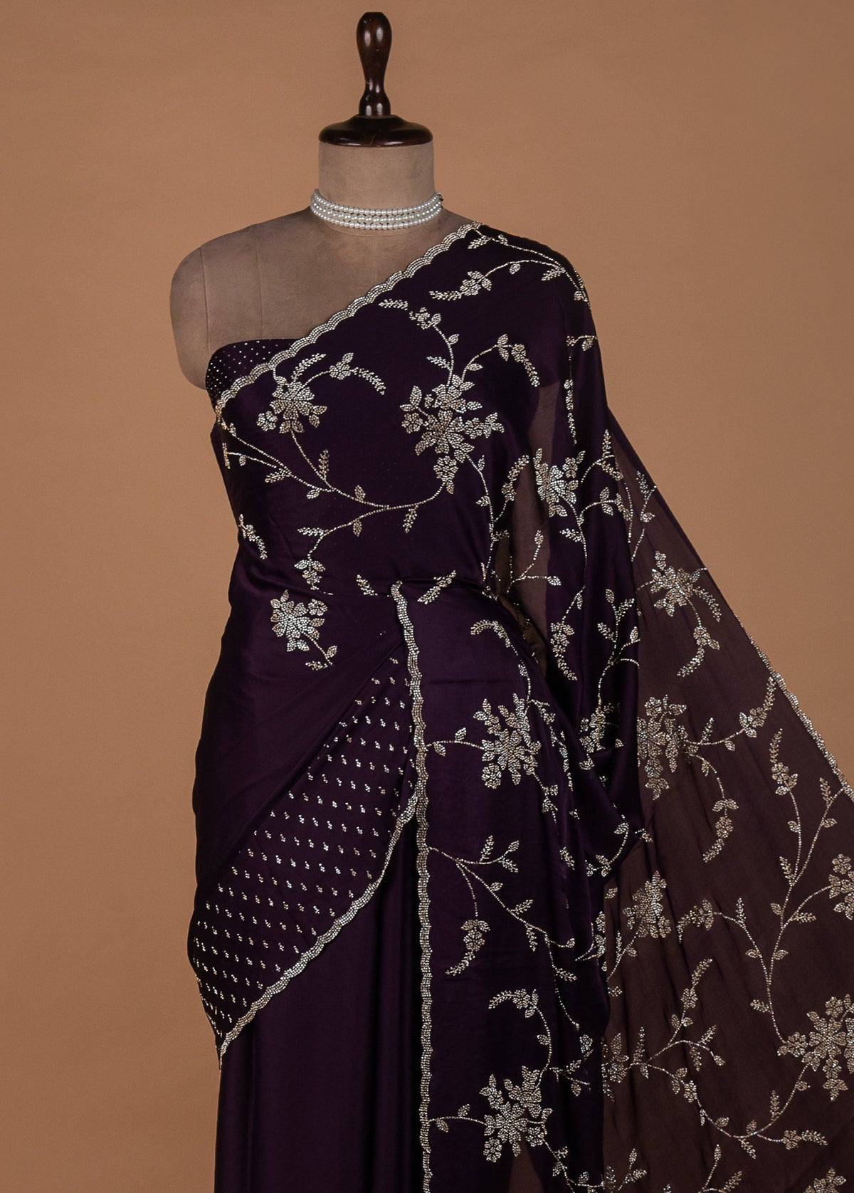 Purple Satin Embroidered Saree