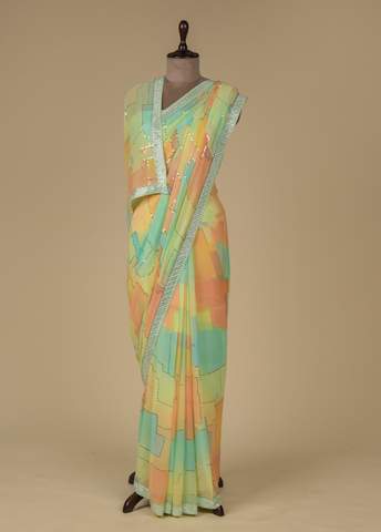 Multicoloured Georgette Embroidered Saree