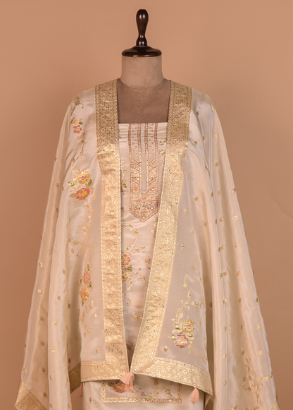 Cream Tissue Dress Material