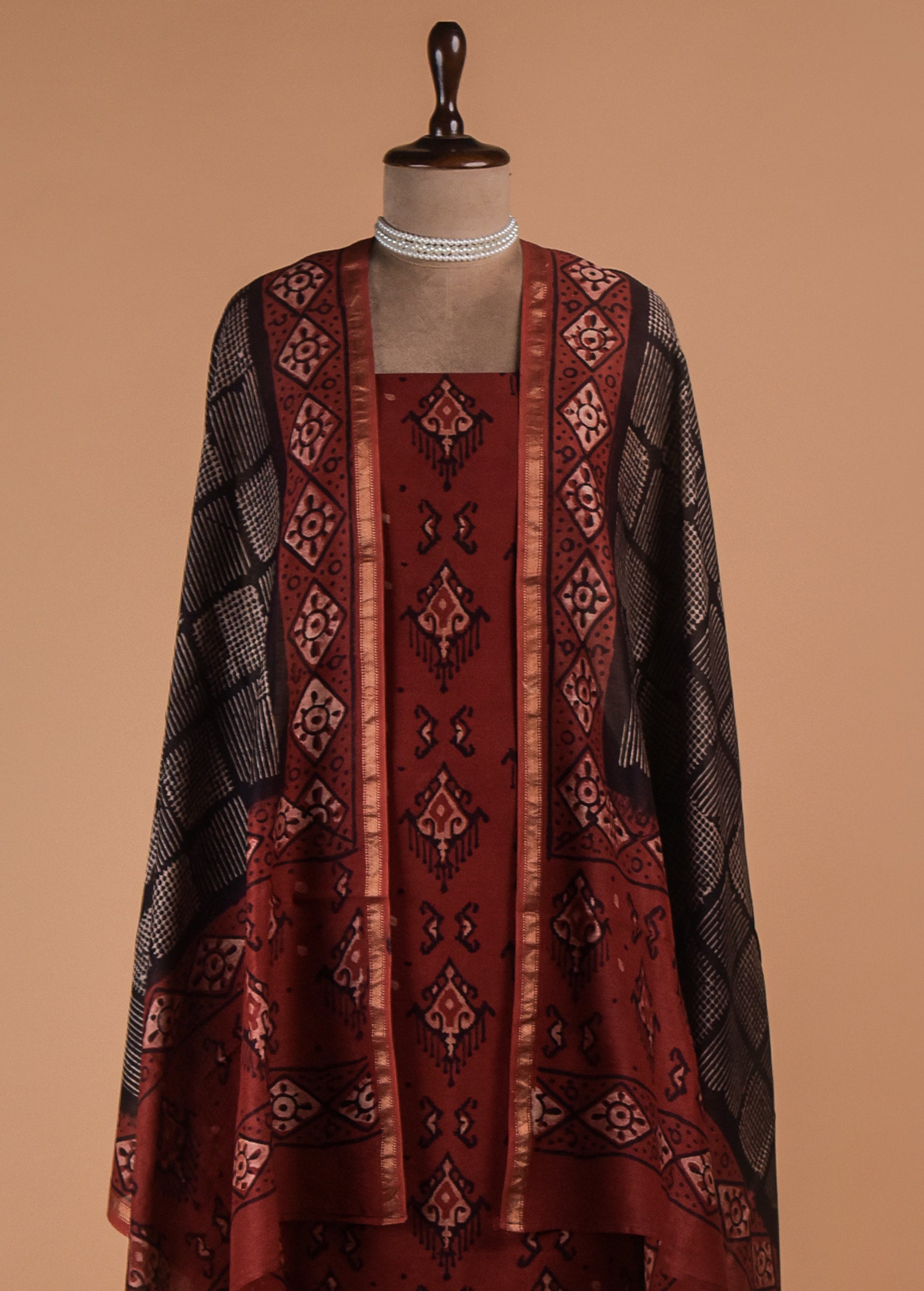 Black Chanderi Cotton Dress Material