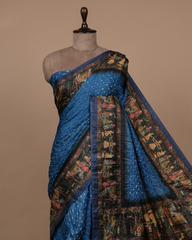 Blue Tussar Bandhani Saree