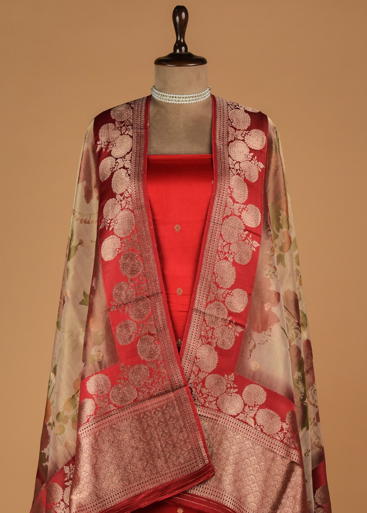 Red Crepe Silk Dress Material