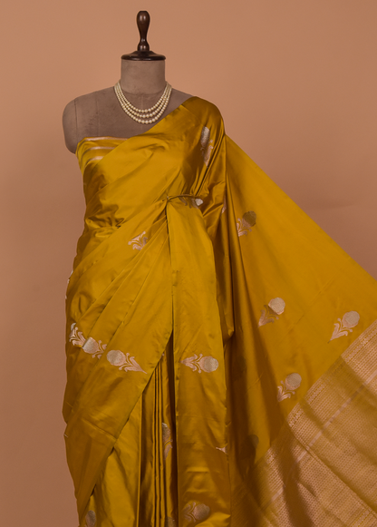 Yellow Mushroo Silk Banarasi Saree