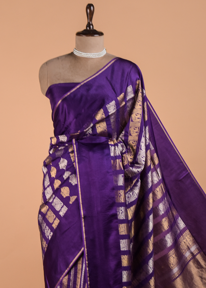 Purple Crepe Kanjeevaram Saree