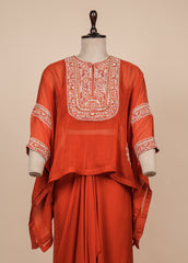 Burnt Orange Georgette Organza Dhoti Set