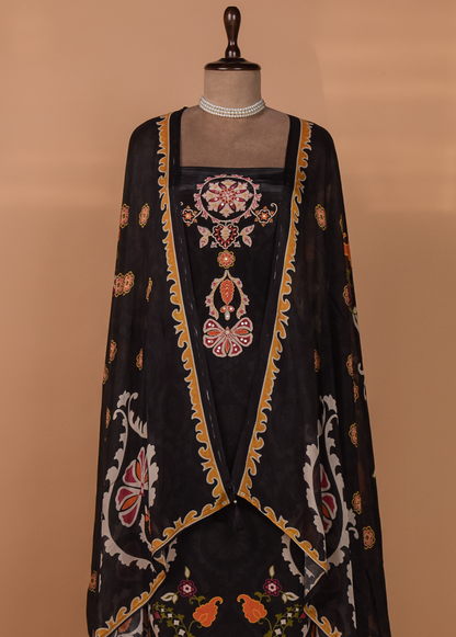 Black Crepe Silk Dress Material