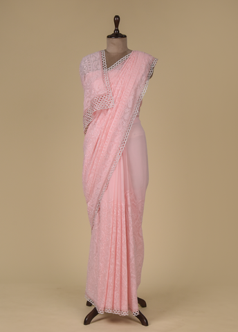 Pink Georgette Embroidered Saree