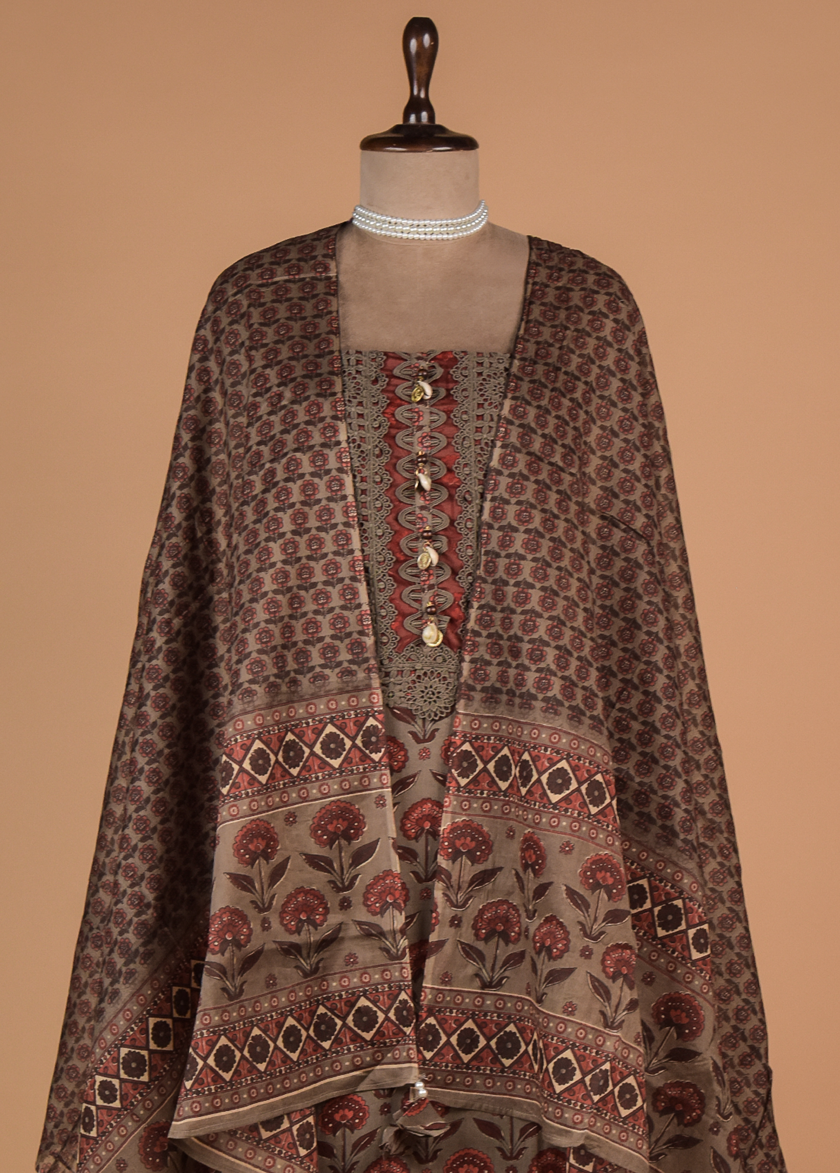 Brown Cotton Dress Material