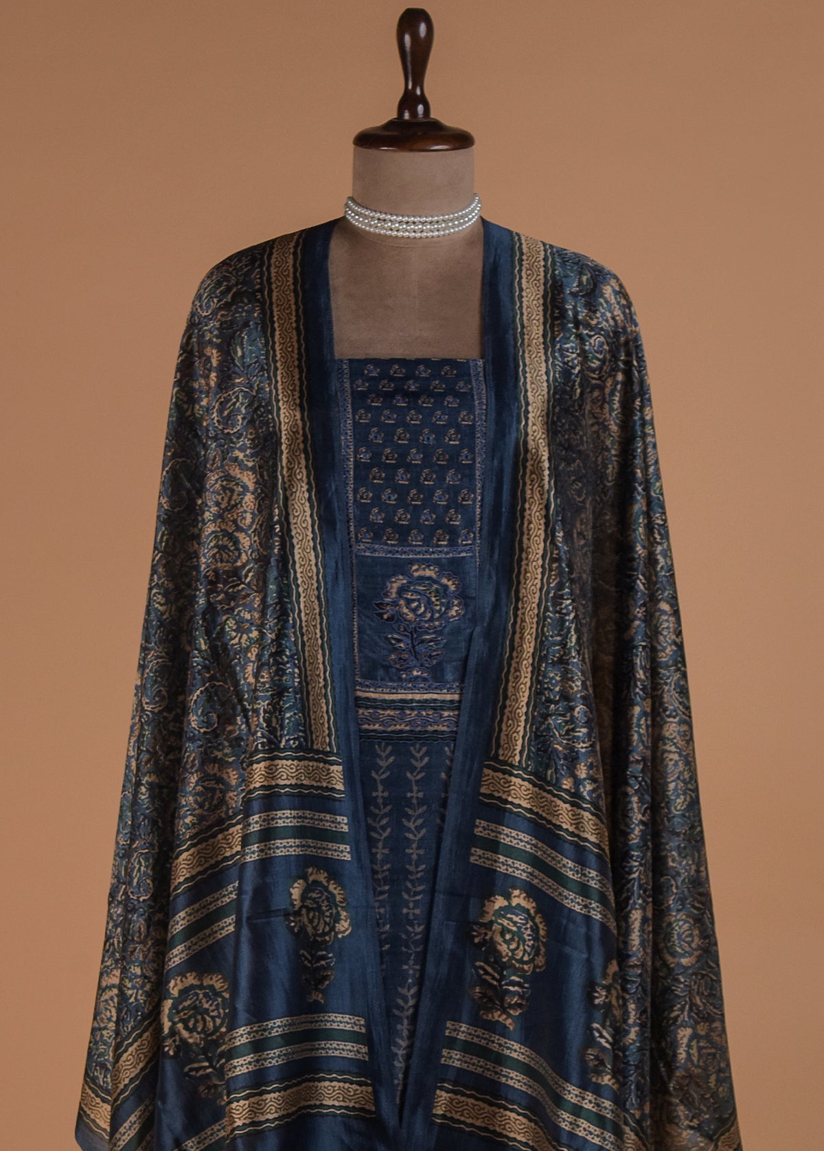 Blue Tussar Dress Material