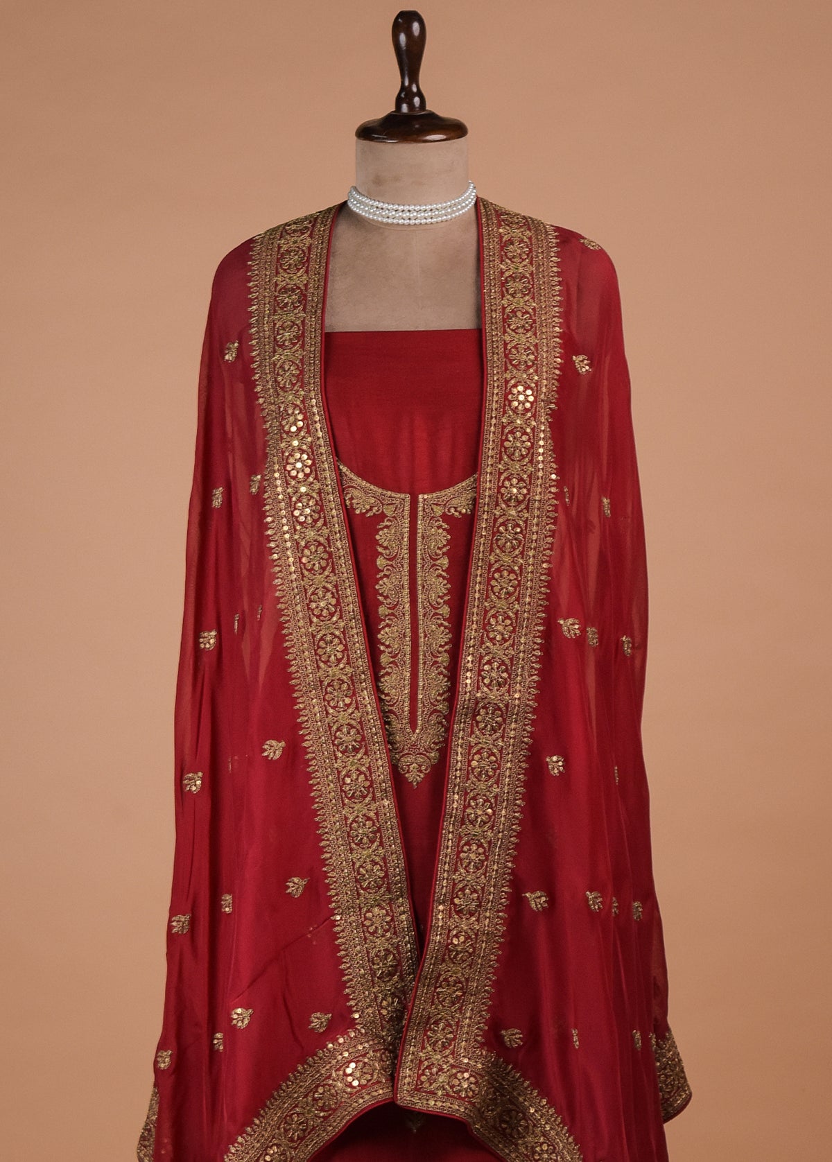 Red Tussar Dress Material