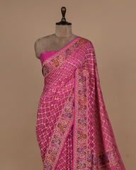 Pink Georgette Bandhani Saree