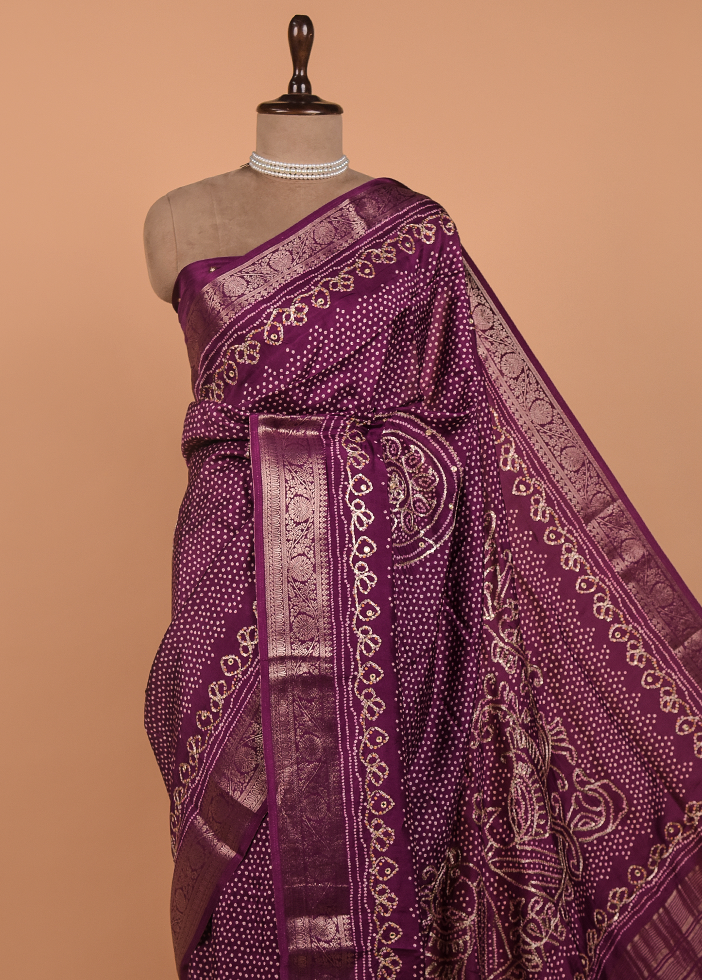 Purple Crepe Bandhani Saree