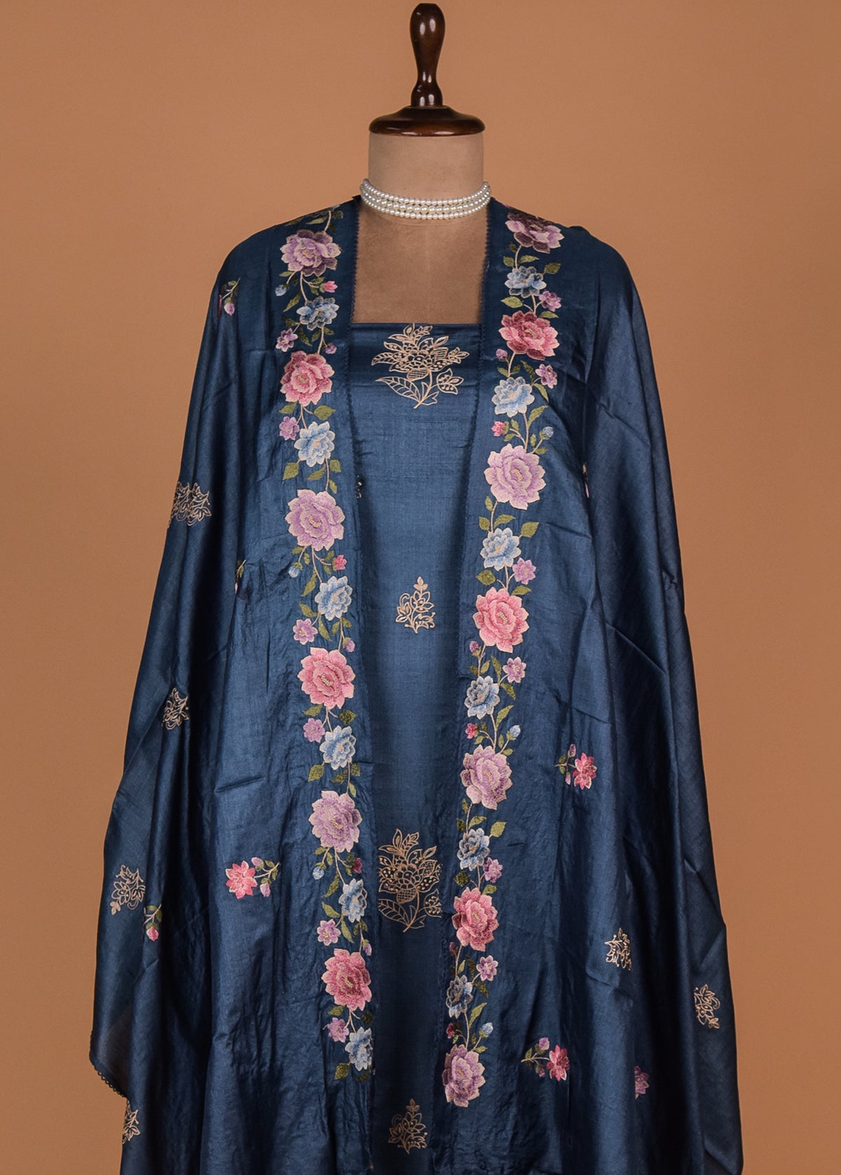 Blue Tussar Dress Material