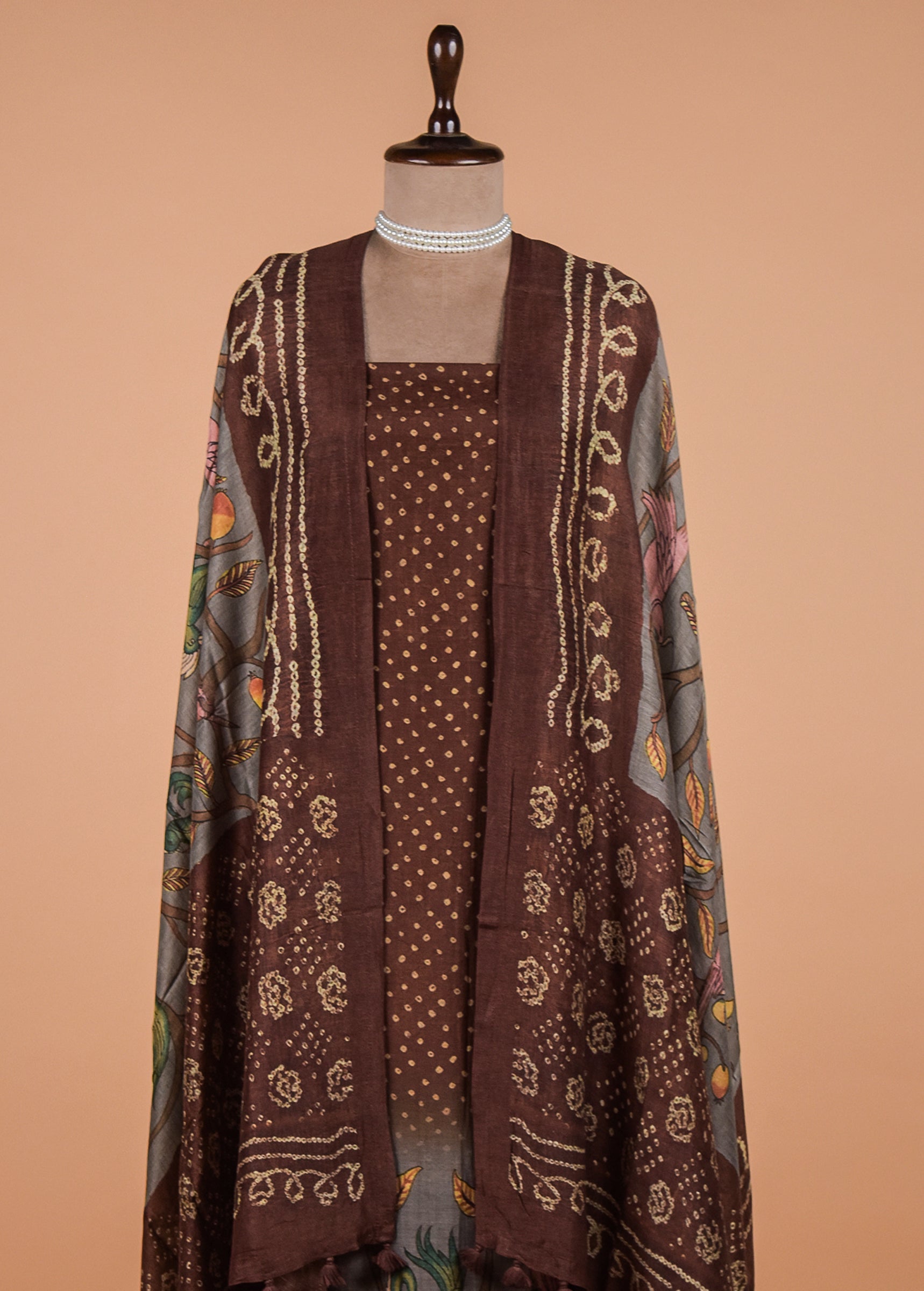 Brown Cotton Silk Dress Material