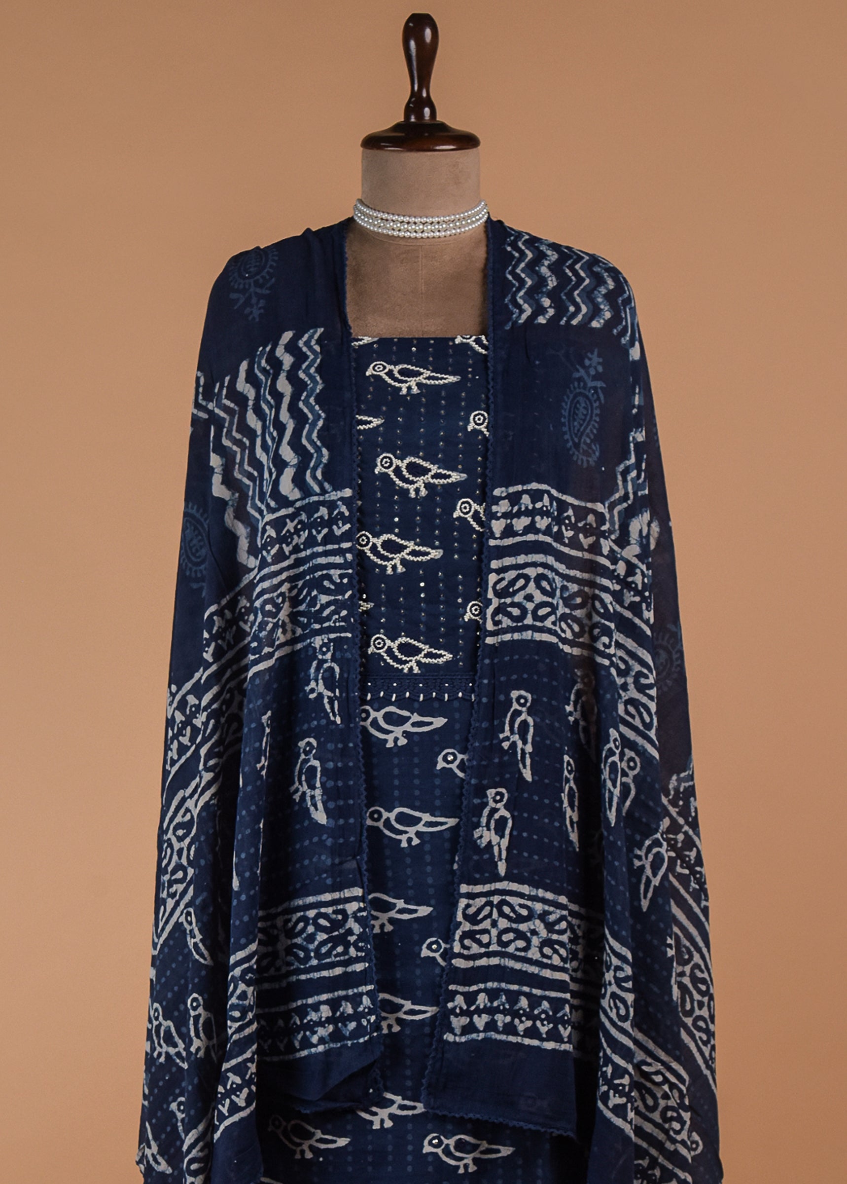 Blue Chanderi Cotton Dress Material