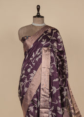 Purple Tussar Printed Saree