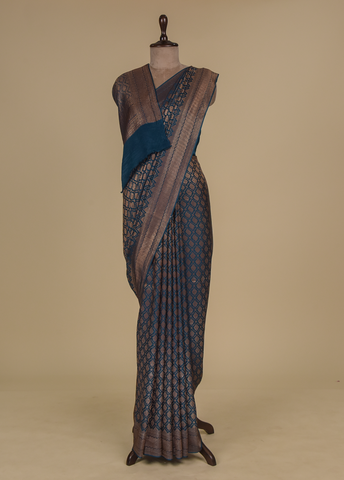 Blue Crepe Banarasi Saree