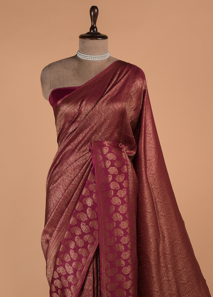 Pink Crepe Banarasi Saree