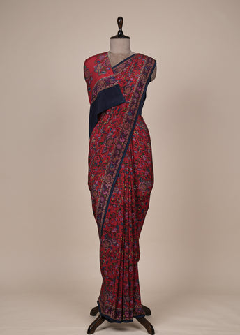 Red Crepe Printed Saree