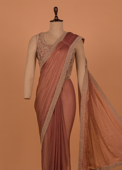 Peach Shamo Satin Readymade Saree