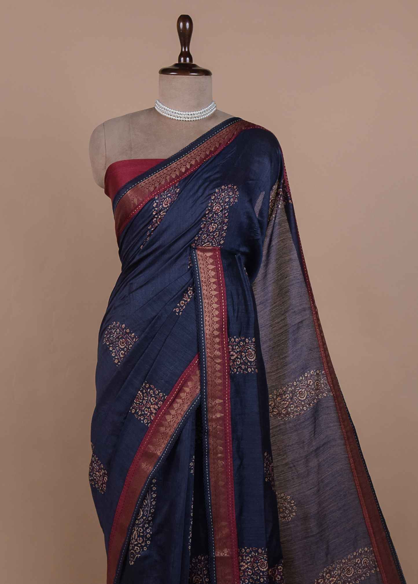 Blue Tussar Embroidered Saree