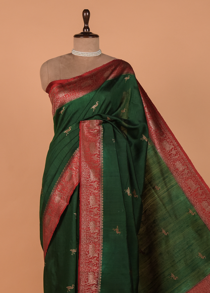 Green Tussar Silk Banarasi Saree