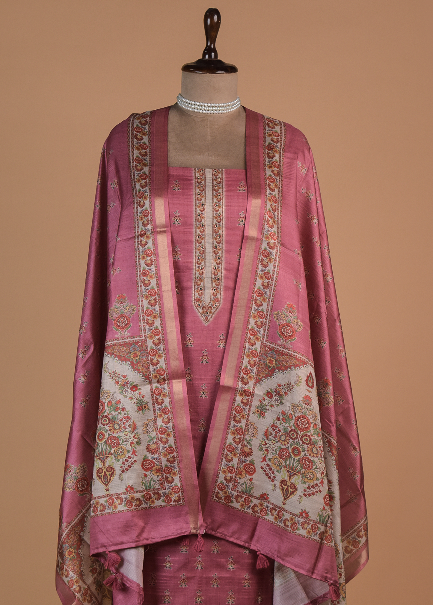 Pink Cotton Tussar Dress Material
