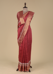 Red Linen Embroidered Saree