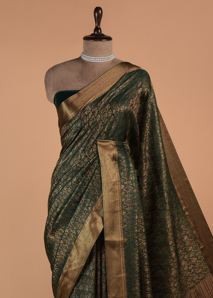 Green Crepe Banarasi Saree