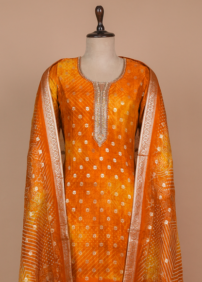 Yellow Cotton Silk Straight Set