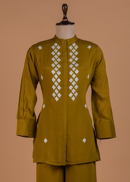 Green Satin Georgette Coord Set