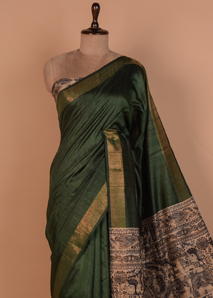 Green Tussar Printed Saree