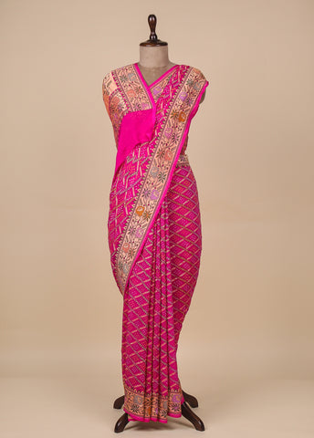 Pink Georgette Bandhani Saree