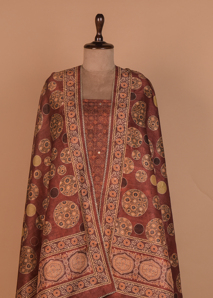 Brown Tussar Dress Material