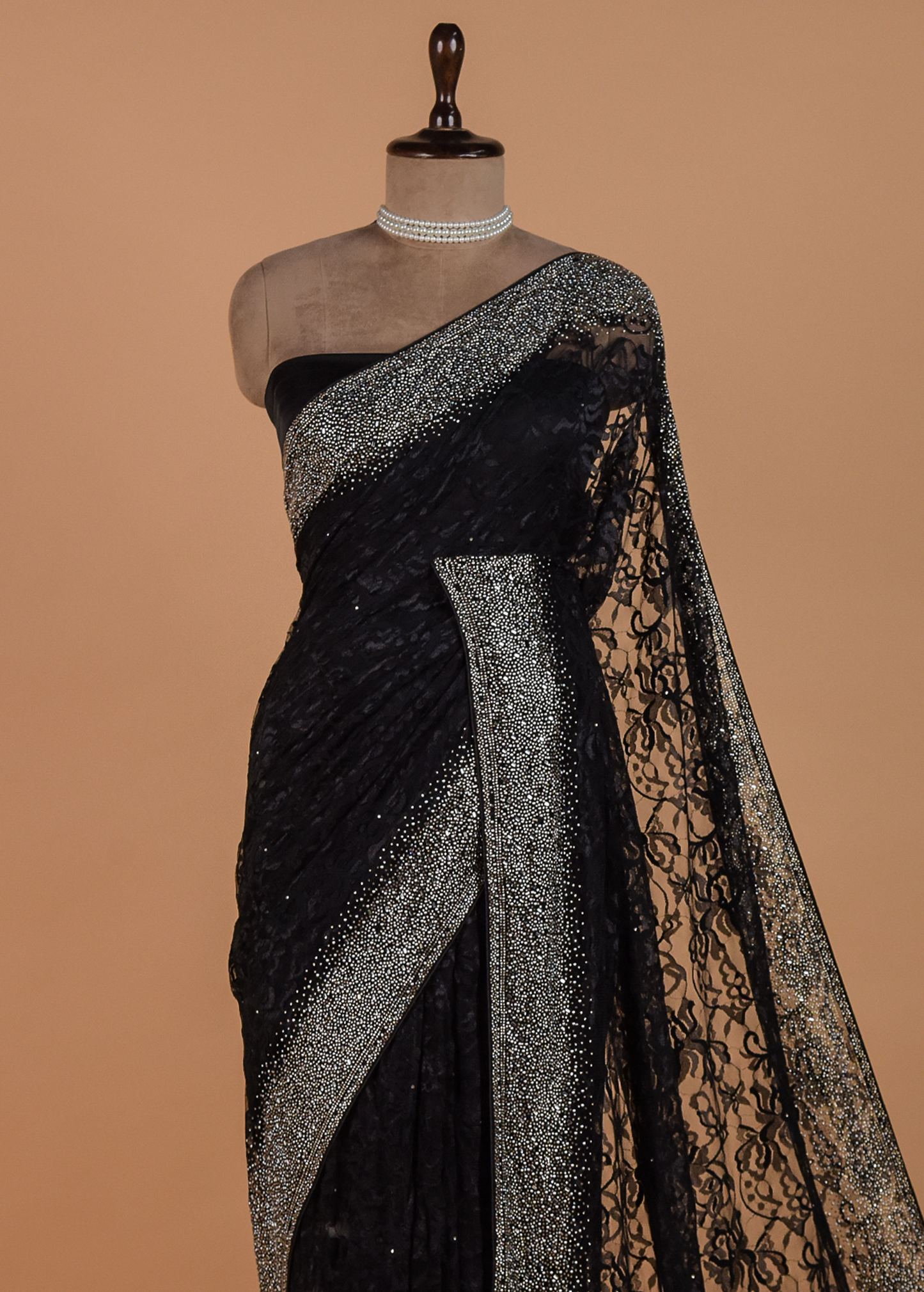 Black Chantily Lace Embroidered Saree