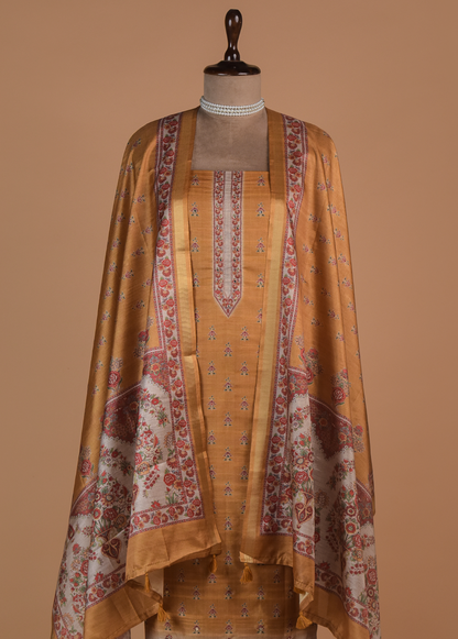 Yellow Cotton Tussar Dress Material