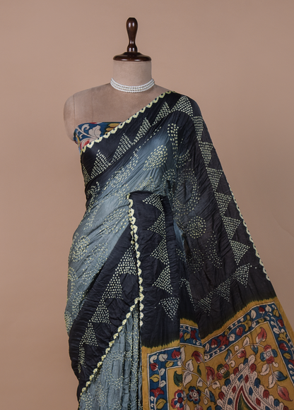 Grey Tussar Bandhani Saree