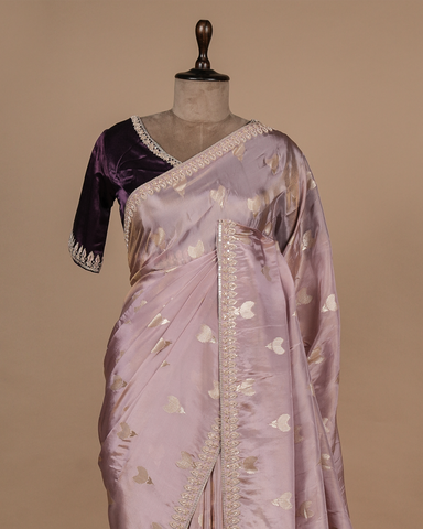 Purple Silk Crepe Embroidered Saree