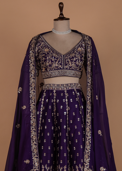 Purple Crepe Silk Lehenga