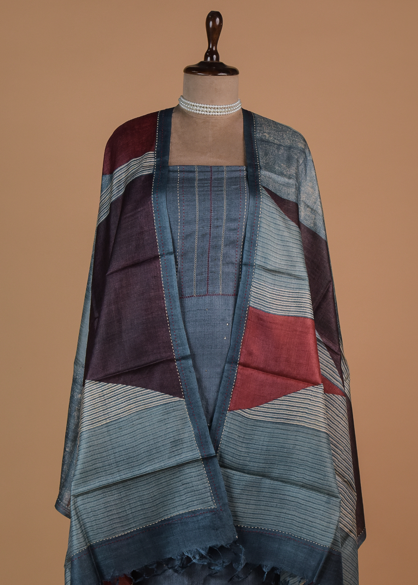 Blue Tussar Dress Material