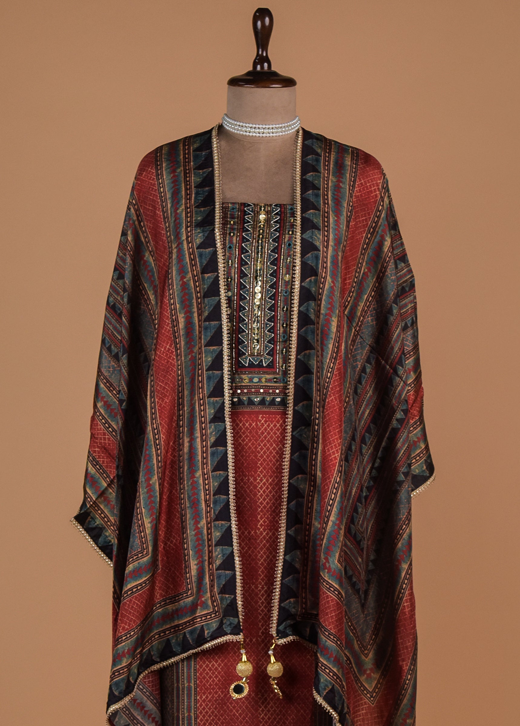 Red Crepe Dress Material