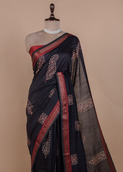 Black Tussar Embroidered Saree