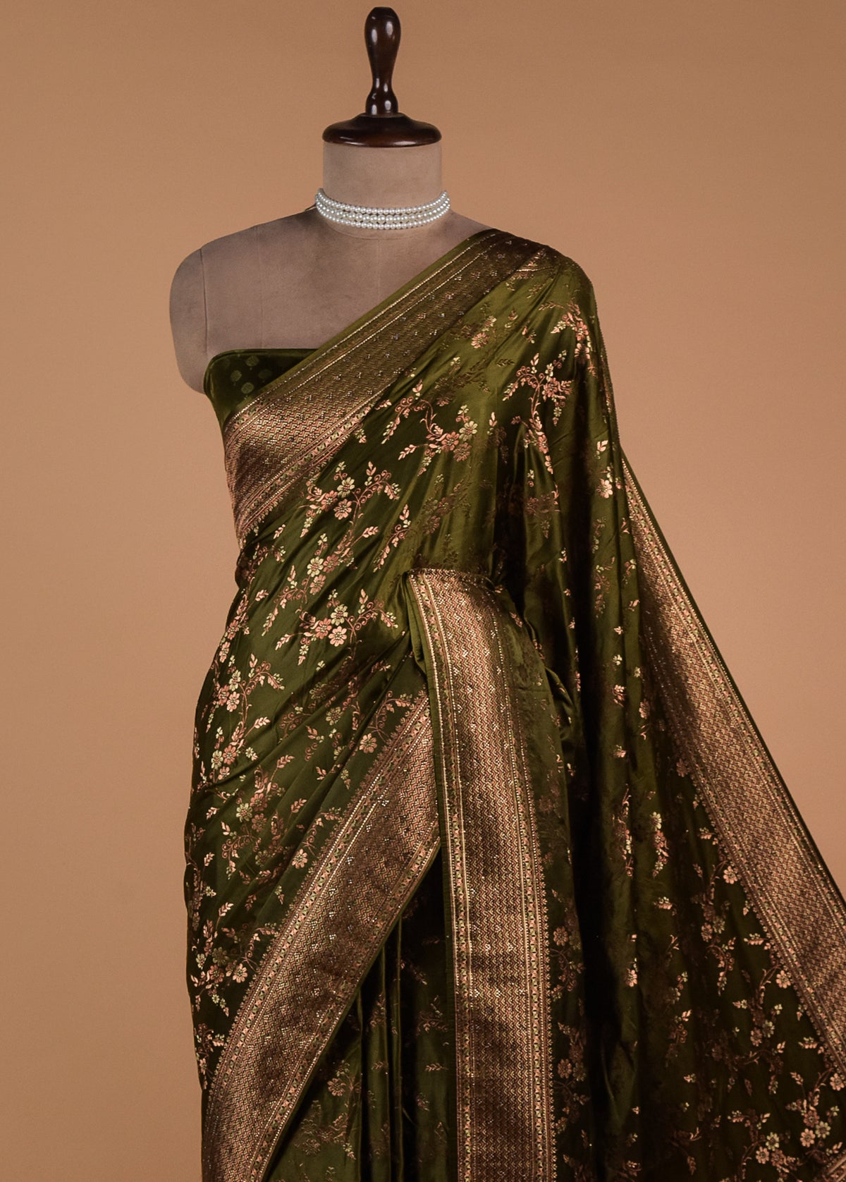 Mehendi Green Moroccan Silk Banarasi Saree