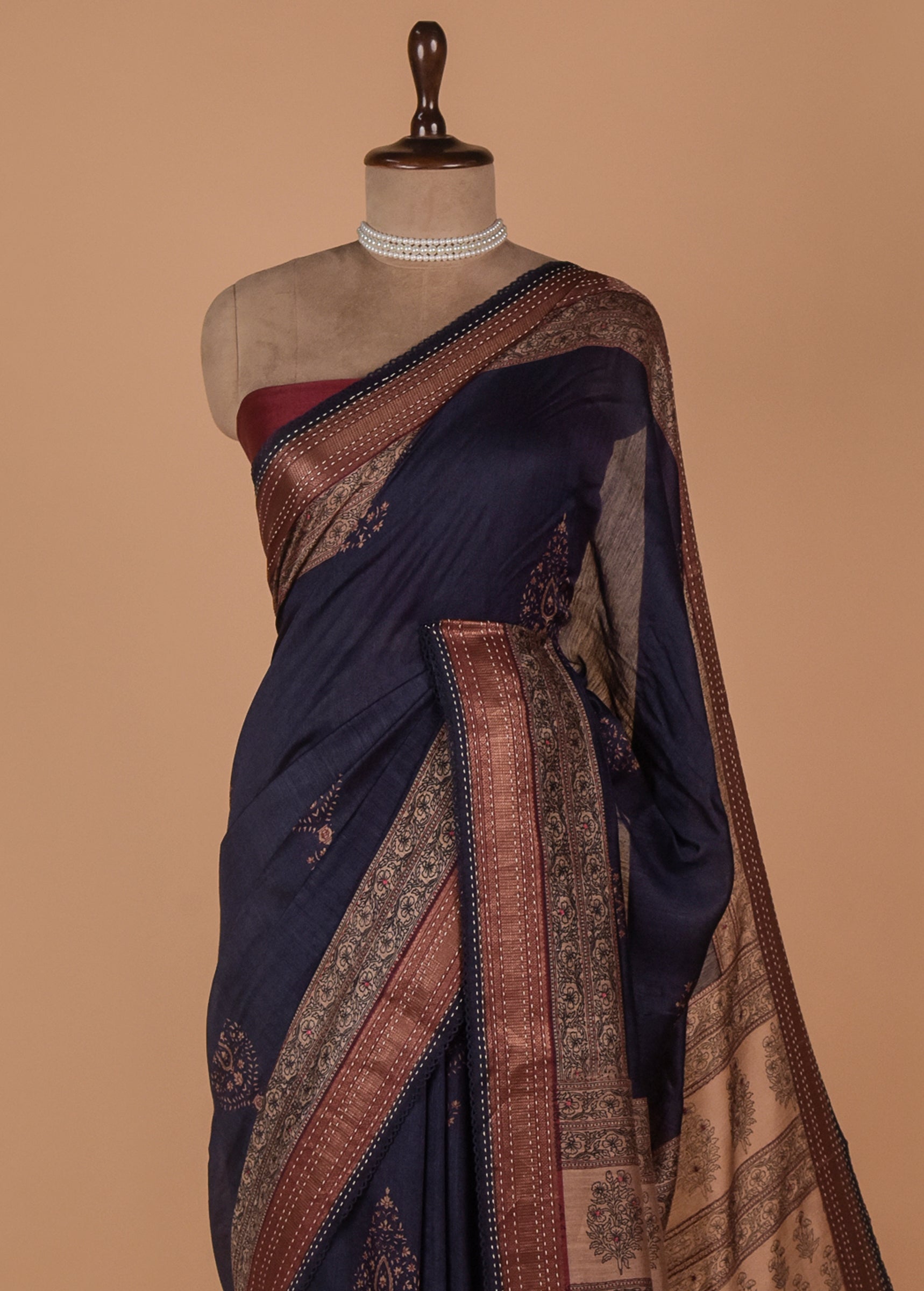 Blue Tussar Printed Saree