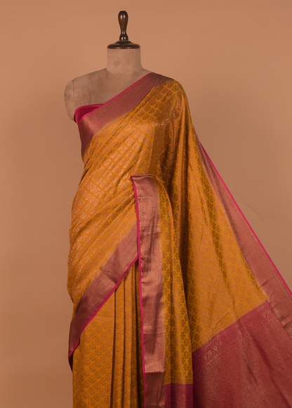Yellow Crepe Banarasi Saree